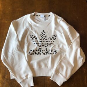 Adidas Cream and Black Leopard-Trim Crewneck Sweatshirt
